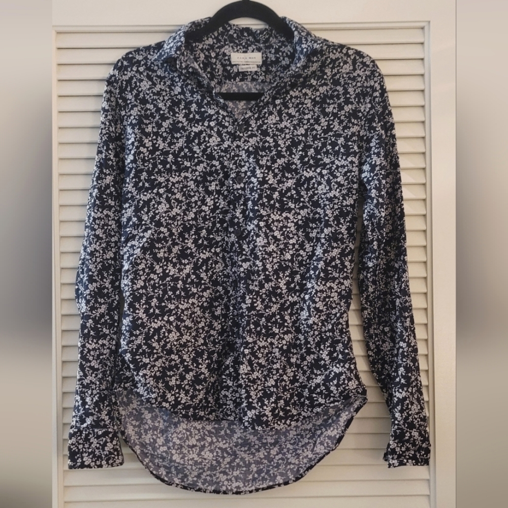 Zara Man - 100% Cotton Tailored Fit Black & White Floral Print Shirt